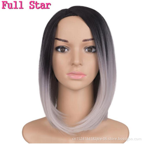 synthetic and human hair mix lace wig, synthetic bob wig silver